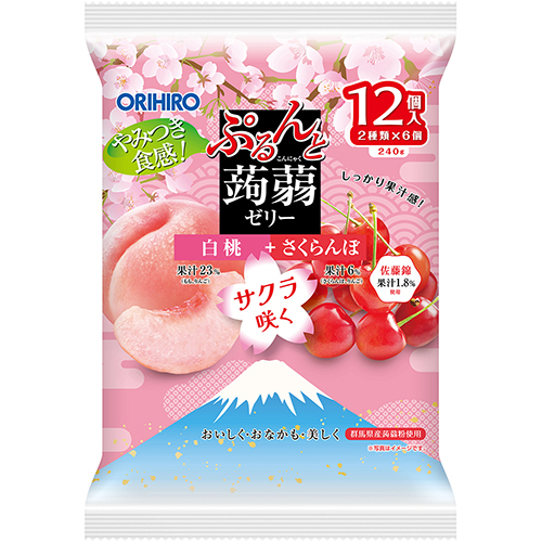 Orihiro Sakura Saku Purunto Konjac Jelly Pouch White Peach + Cherry