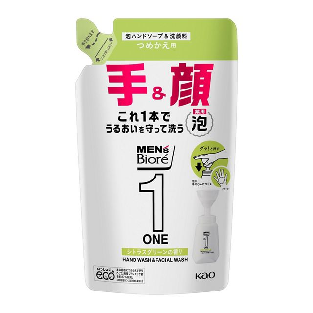 Kao Men's Biore ONE Foaming Hand Soap & Facial Cleanser Refill, 200ml