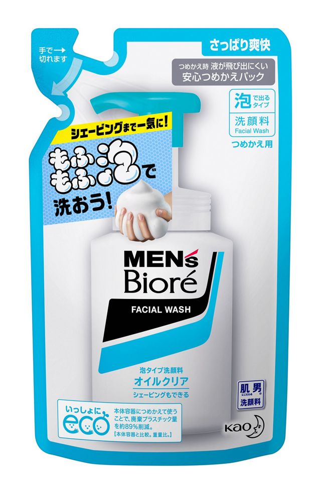 Kao Men's Biore Foam Type Oil Clear Facial Cleanser Refill, 130ml